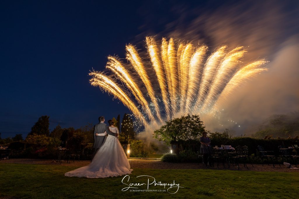 fireworks at Hodsock Priory wedding couple bride groom Nottingham Notts wedding venue 