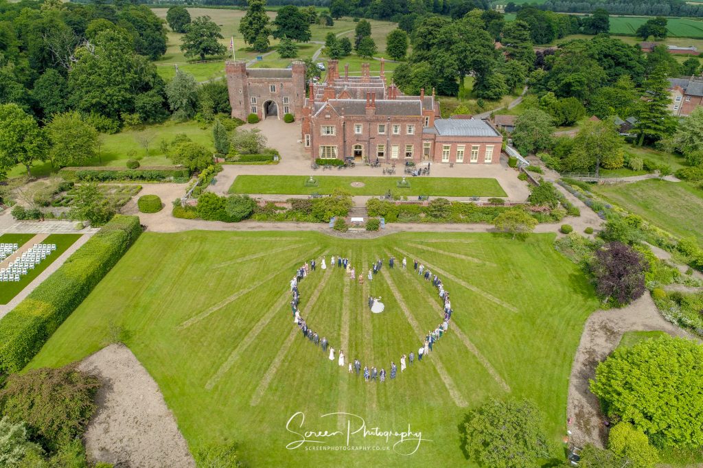 Hodsock Priory Nottingham married couple heart shape photograph from drone Notts