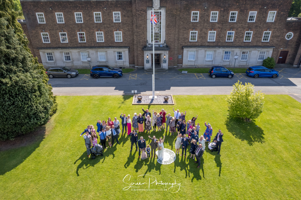 derby conference centre drone wedding group image photo