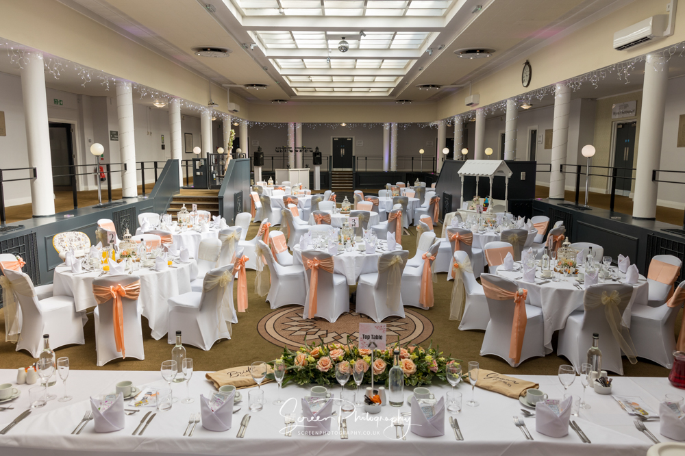 derby conference centre main room pit wedding decor breakfast