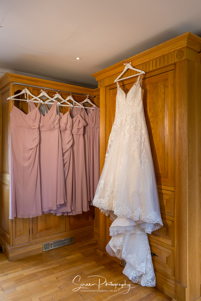 Swancar Farm Country House Honeymoon Suite Room with wedding dress and bridesmaids dress