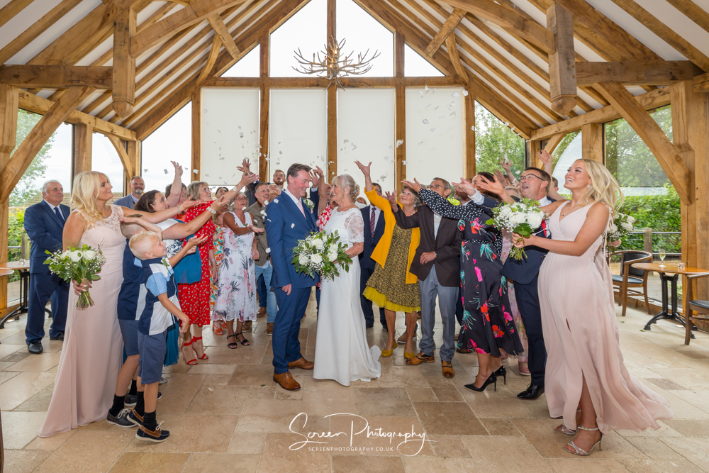 Swancar Farm Country House Glass Barn confetti and group guests