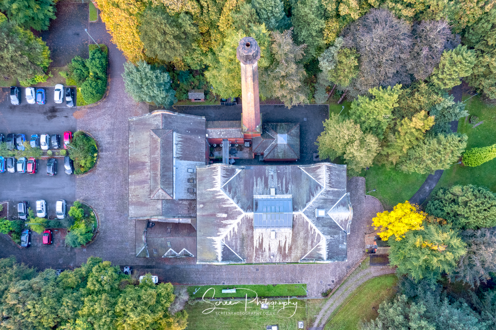 The pumping house Ollerton Nottingham wedding venue drone uav aerial photo looking down