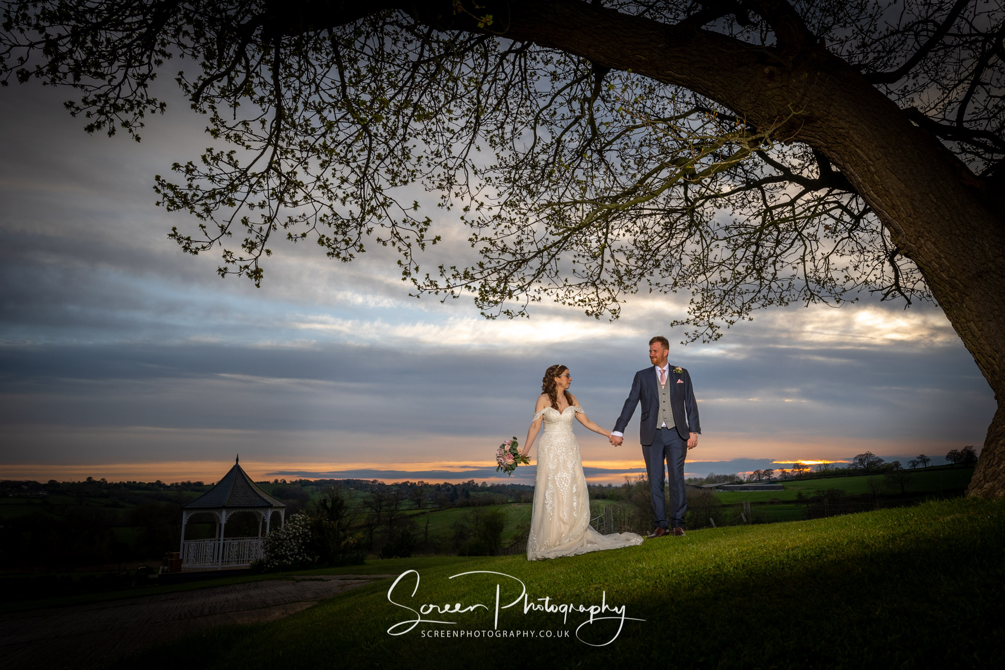 The Shottle Hall Estate Wedding Venue Derby Derbyshire Peak District sunset glow couple bride groom