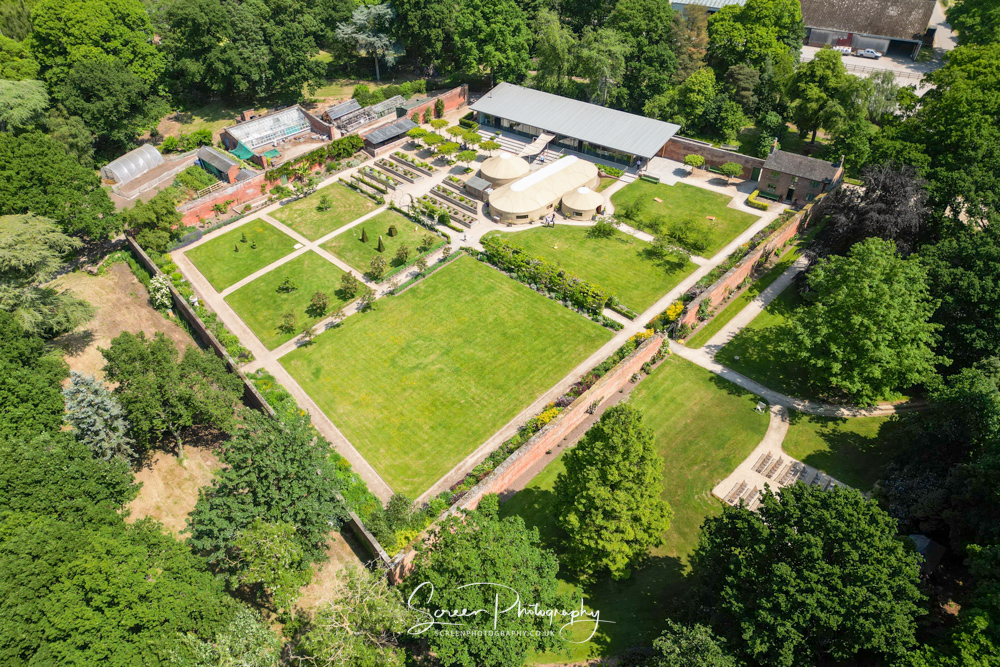 Thorpe Garden wedding venue Tamworth Staffordshire staffs walled garden yurt drone uav aerial 