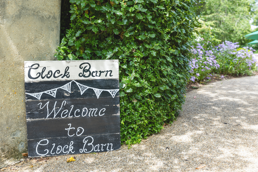 welcome to the Clock Barn wedding venue Hampshire sign decor