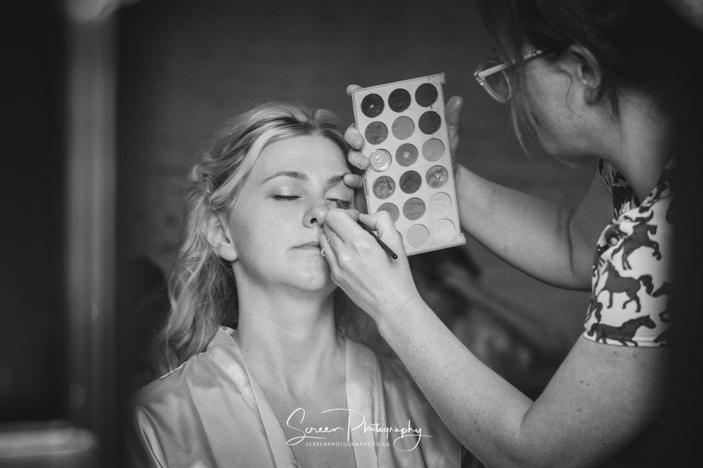 wedding venue barn in Hampshire Berkshire getting ready make-up