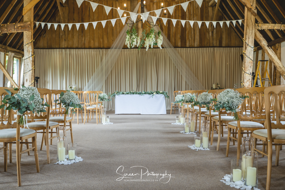 Clock Barn wedding venue Hampshire Berkshire rustic ceremony room decor