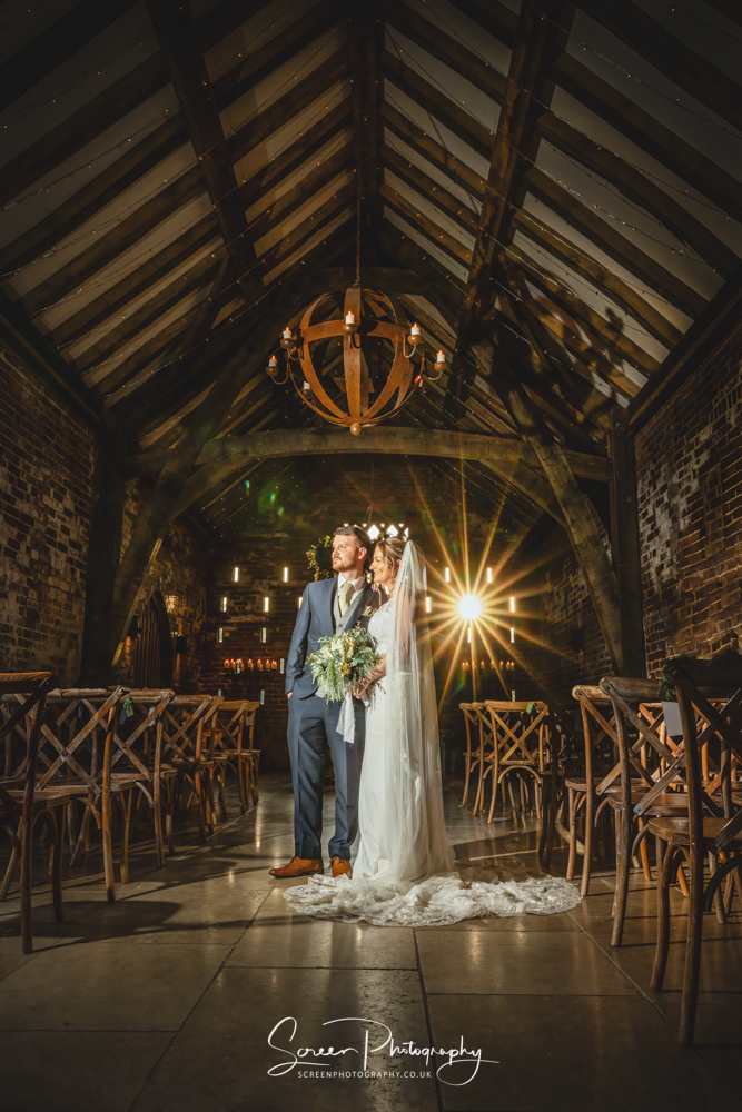 Cripps & Co Grangefields Derby Ashbourne Derbyshire wedding venue barn married couple bride groom ceremony room sunset