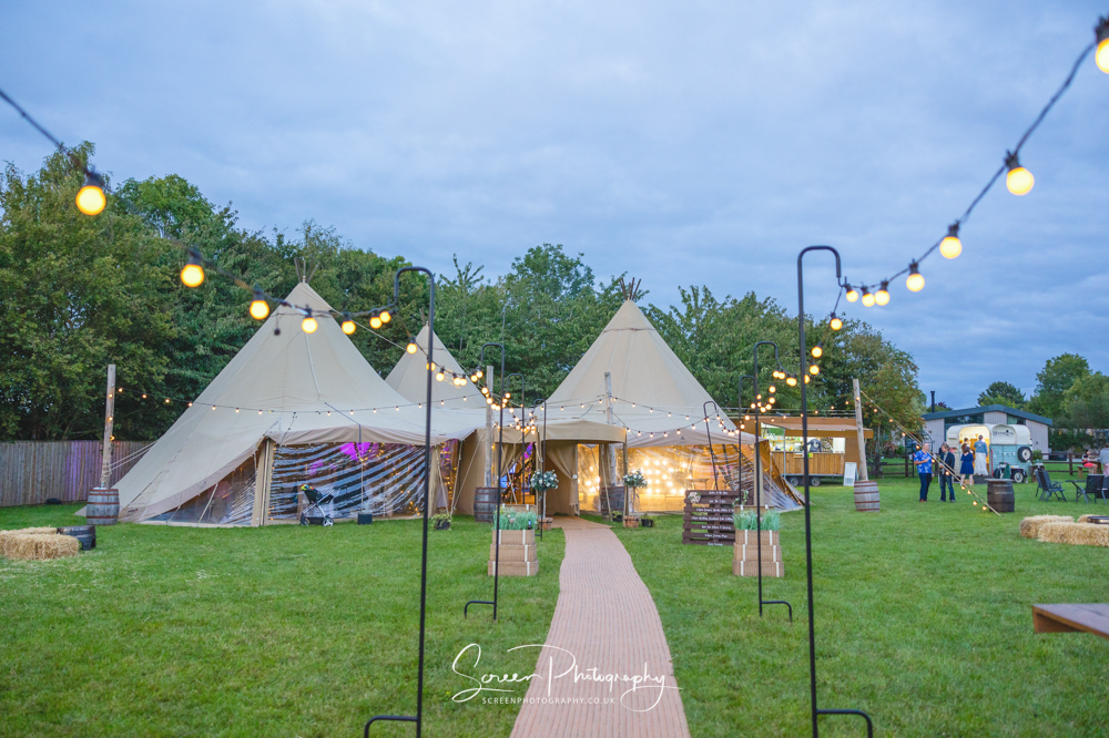 Overgrown Acres tipi countryside wedding venue Nottingham Cotgrave dusk sunset