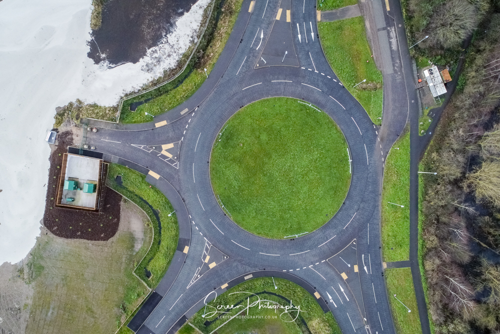 construction drone nottingham looking down on new roundabout and road layout