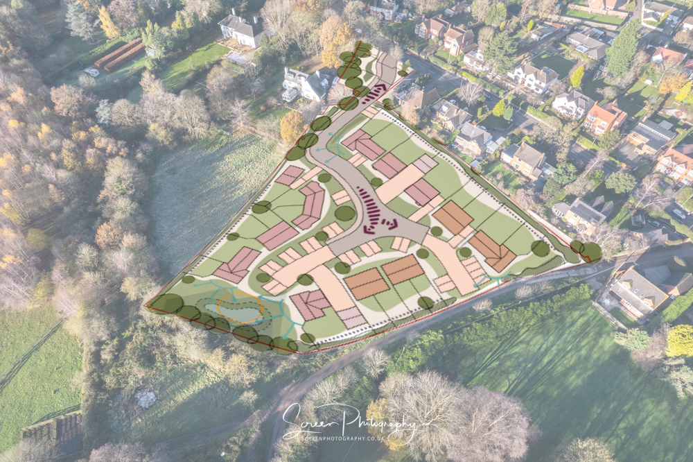 construction drone nottingham digital architect overay of proposed housing building plot site