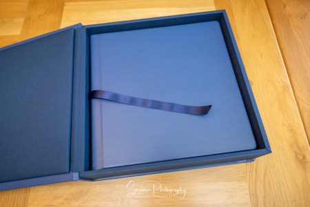 blue 10x10" wedding album and box