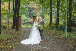 old pumping house wedding photography bride groom outside autumn leaves