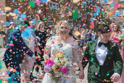 The west mill derby mills married couple bride bride same sex lesbian gay fun massive confetti picture photo