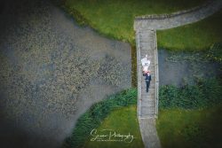 peak edge hotel Peak District married couple bride groom classy fav picture drone looking down onto them on bridge