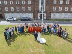 derby conference centre drone picture of all guests on the front lawn