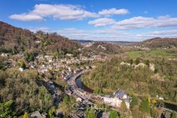 commercial drone nottingham aerial view of Matlock Bath Peak District of rolling hills on a summer day