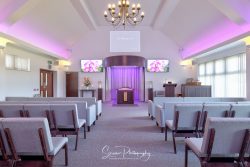 commercial photography nottingham inside of crem crematorium with mood lighting and in memory of display message